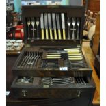 Early 20th Century oak cased canteen of cutlery with pull out drawer, incomplete. (B.P. 21% + VAT)