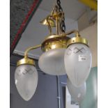 Modern brass finish hanging ceiling wall light with four frosted glass shades. (B.P. 21% + VAT)