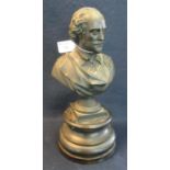 Late 19th/early 20th Century spelter bust of Shakespeare on a ebonised socle base. 37cm high approx.