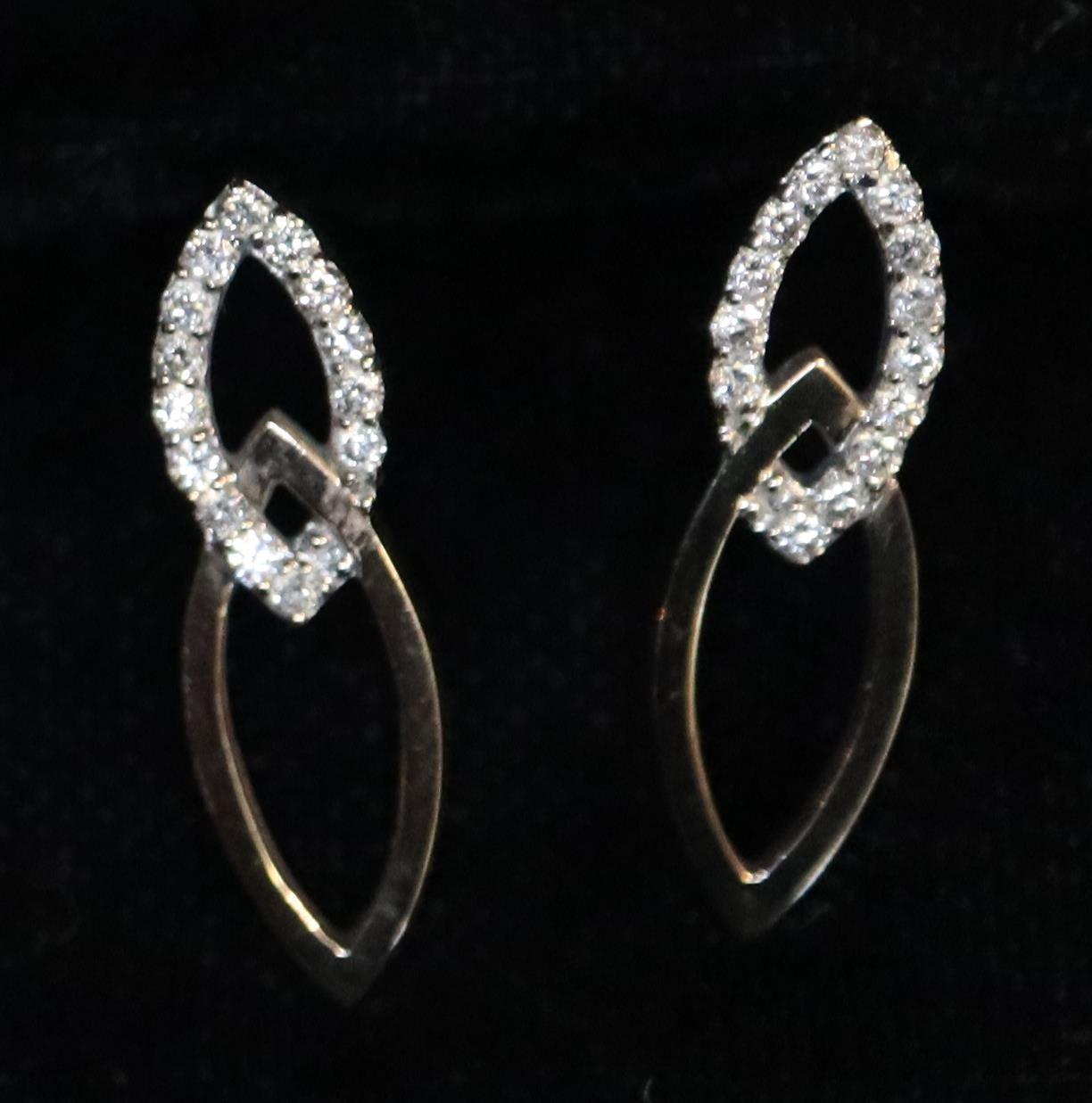 9ct gold diamond drop earrings. Weight approx 1.8 grams. (B.P. 21% + VAT)