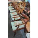 Set of six Victorian mahogany Trafalgar back style dining chairs with floral upholstered drop in