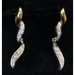 9ct gold diamond set drop earrings. Weight approx 2.5 grams. (B.P. 21% + VAT)