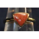 9ct gold triangular goldstone ring. Ring size P. Weight approx 3.9 grams. (B.P. 21% + VAT)