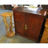 Modern hardwood two door blind panelled free standing altar style cabinet, possibly a drinks