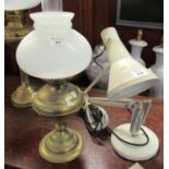 Mid century enamelled anglepoise lamp, together with an early 20th century double oil burner with an
