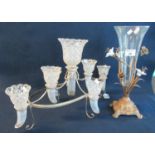 Unusual classical design seven section table epergne set on a silver plated stand, together with