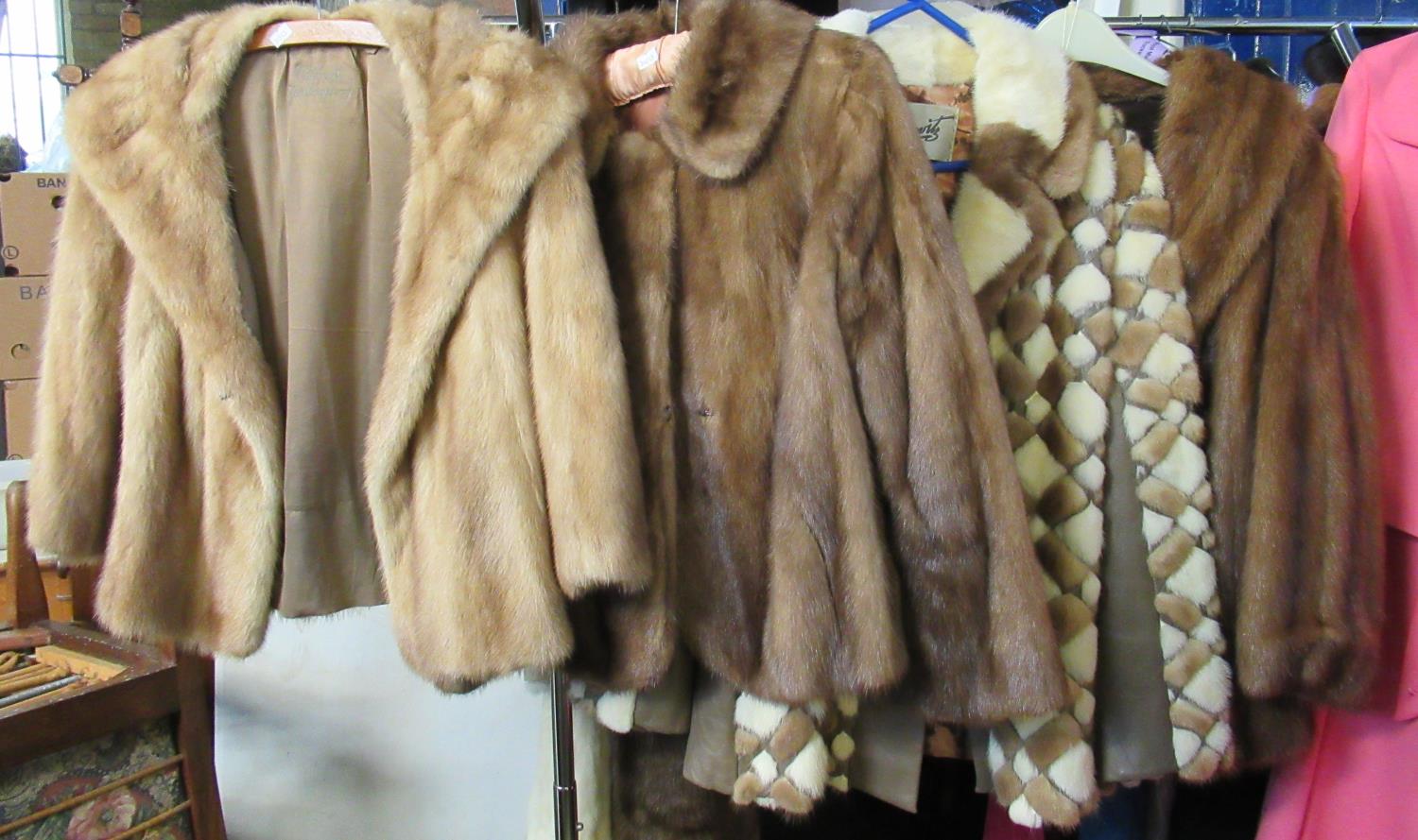 Four vintage womens mink fur jackets to include; a cream and brown jacket with leather trim with