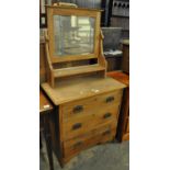 Edwardian oak mirror back dressing table/chest of three drawers. (B.P. 21% + VAT)