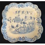 19th Century Swansea Elephant rock pattern blue and white transfer printed shallow bowl of square