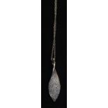 18ct white gold diamond pendant and chain in curved leaf design. Weight approx 2.3 grams (B.P. 21% +