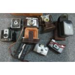 Box of cameras to include: Ilford, Tasco, Brownie Hawkeye etc. (B.P. 21% + VAT)