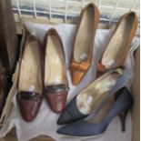 Small collection of ladies vintage shoes to include; a bronze colour satin pair of Christian Dior by