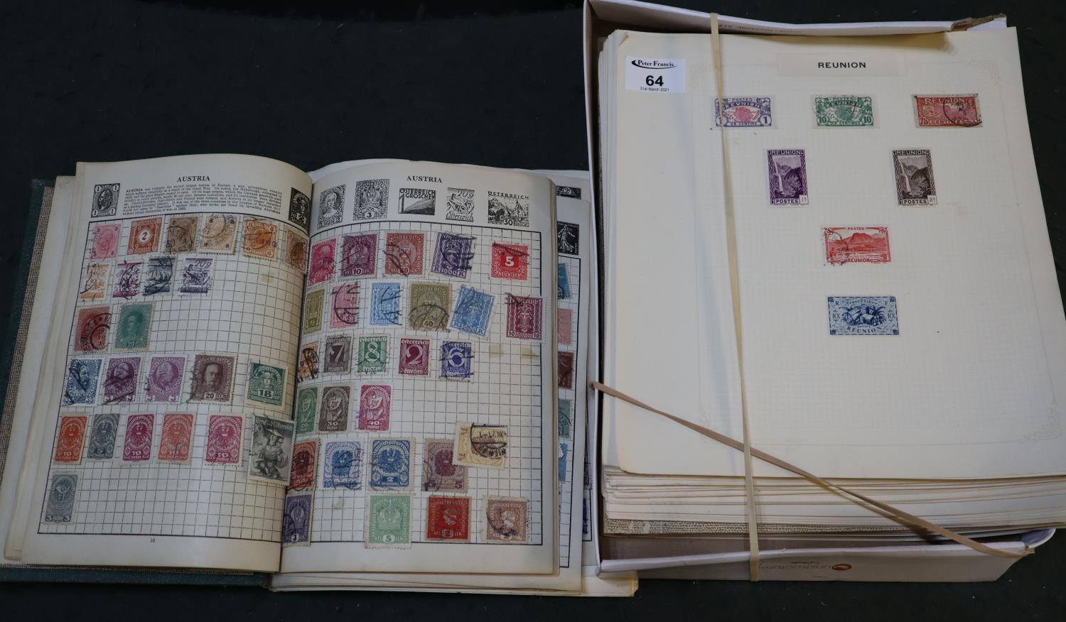 Collection of European and Foreign stamps on large bundle of pages and green album, 100s of