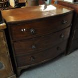 19th Century mahogany bow front chest of three drawers standing on bracket feet. (B.P. 21% + VAT)