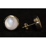 9ct gold pink mother of pearl studs. Diameter 10mm. Weight approx 3.6 grams. (B.P. 21% + VAT)