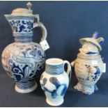 Georgian English Staffordshire mustard pot Circa 1780 and two German stoneware Westervald items. (3)