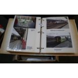 Four albums of postcard size photos of modern trains and stations, also includes tickets and