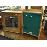 Small pine bathroom cabinet with bevelled glass front, together with another painted pine bathroom