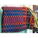 Vintage woollen Welsh tapestry blue and red ground blanket. (B.P. 21% + VAT)