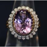 9ct gold amethyst and diamond dress ring. 4.8g approx, ring size L & 1/2. (B.P. 21% + VAT)