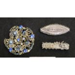 Two Victorian silver name brooches, 'Catherine' and 'Eliza'. Together with a costume jewellery