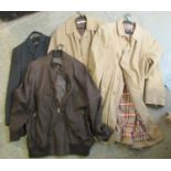 A vintage mens trench coat, an Italian Artigiana labelled jacket, a Rocha John Rocha corduroy jacket