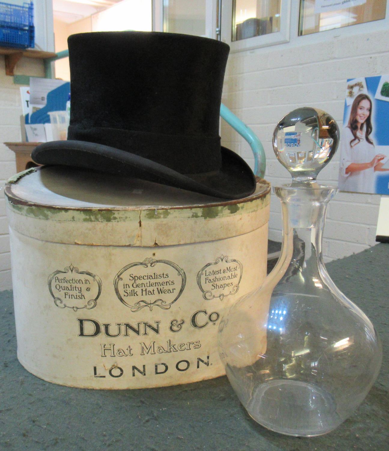 Vintage top hat in card box, marked Dunn & co. Hat Makers, London