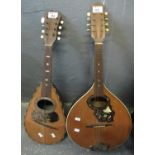 Italian Stridente Napoli mandolin with mother of pearl inlay, together with another mandolin,