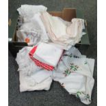 Box of vintage table linen including embroidered table cloths etc. (B.P. 21% + VAT)