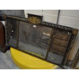 19th Century three panelled over mantel mirror having ebonised and gilt foliate decoration with