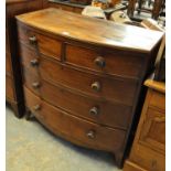 19th Century mahogany bow front chest of two short and three long drawers on splay legs. (B.P. 21% +