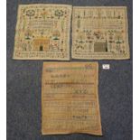 Three 19th century unframed samplers to include Mary-Anne Hoskins Ampfield, age 11 years, 1852,