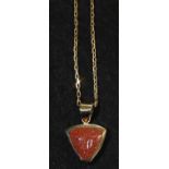 9ct gold triangular goldstone pendant and chain. Weight approx 4.1 grams. (B.P. 21% + VAT)