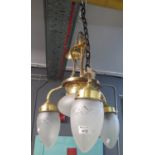 Modern brass finish hanging ceiling wall light with four frosted glass shades. (B.P. 21% + VAT)