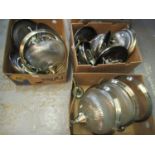 Three boxes of Searchlight American diner style fluted light shades with brass finish mounts. (3) (