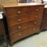 19th Century oak straight front chest of two short and two long drawers, having brass loop