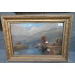 British School (19th Century), river scene with cottages, lime kilns and sailing vessel, possibly