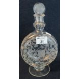 Late 19th/early 20th Century Baccarat acid etched moon shaped flask decanter with stopper and