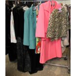 Collection of ladies vintage clothing to include; a gold and black brocade top, a bright pink