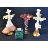 Two Italian Murano glass figurines of dancers with stickers to bases, together with a Victorian