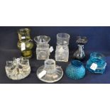 Collection of art clear and coloured glass items, some in Whitefriars and Scandinavian style, to