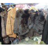 Four vintage fur items to include; two rabbit fur jackets in different colours, a dark brown