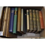 Box of antiquarian books, mainly poetry, 'Burns poetical works', 'Essays and poems Leatherland', '