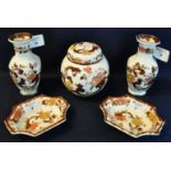 Collection of Mason's Ironstone 'Brown Velvet' items to include; pair of baluster vases, ginger