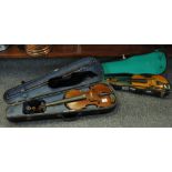 Chinese Lark branded student violin with bow in fitted box, together with another two piece back