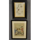 19th Century, pen and ink, cartoon and text, storyboard sketch, framed and glazed. Together with