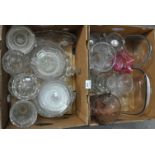 Two boxes of glassware to include; vases, lemon squeezer, jugs, glass lidded jar etc. (2) (B.P.