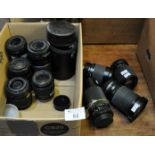 Box of assorted camera lenses to include; Carl Zeiss Jena, Soligor, Miranda etc. (B.P. 21% + VAT)