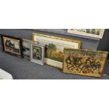 Collection of five furnishing pictures and prints, including; 'Golden Thoughts' by Anthony Gibbs,
