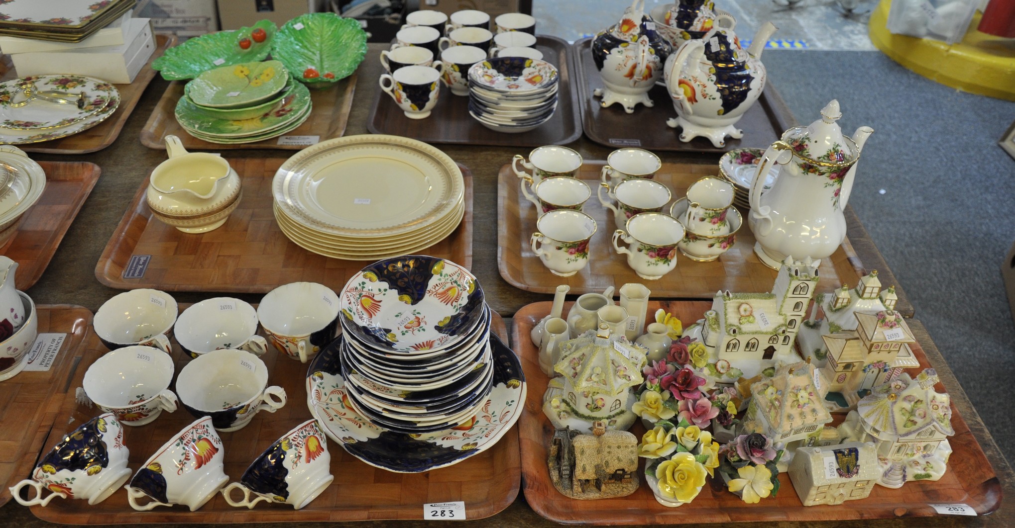 Two trays of assorted china: one of china ornaments by Coalport, Royale Stratford etc., together